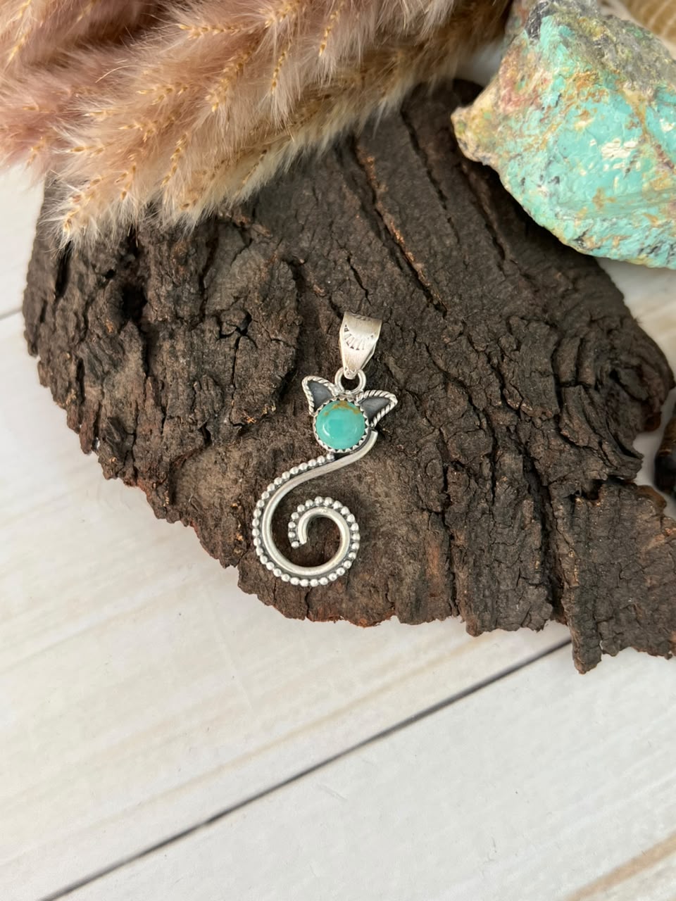Handmade Sterling Silver Kingman Turquoise Pendant Signed Nizhoni