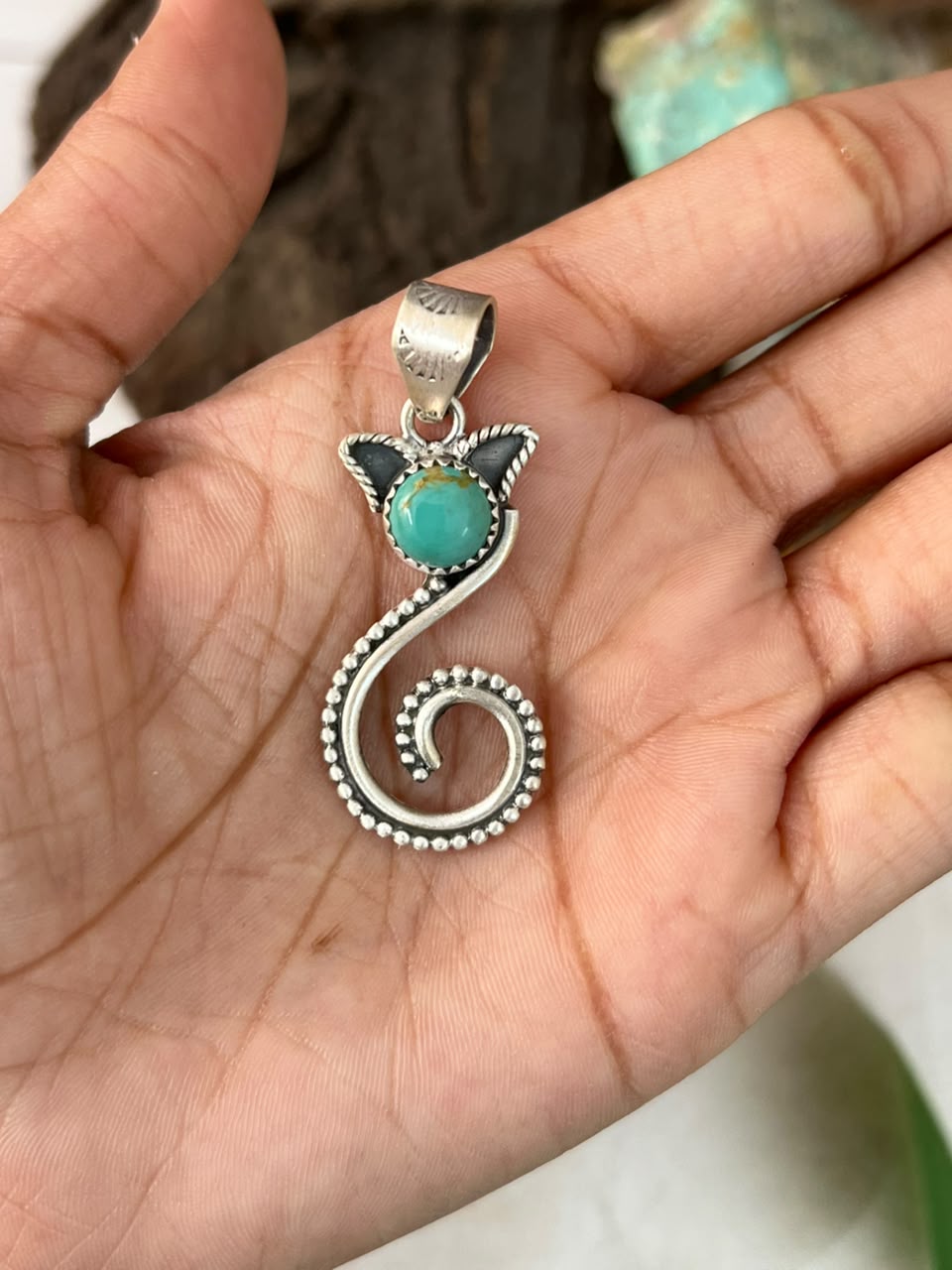 Handmade Sterling Silver Kingman Turquoise Pendant Signed Nizhoni