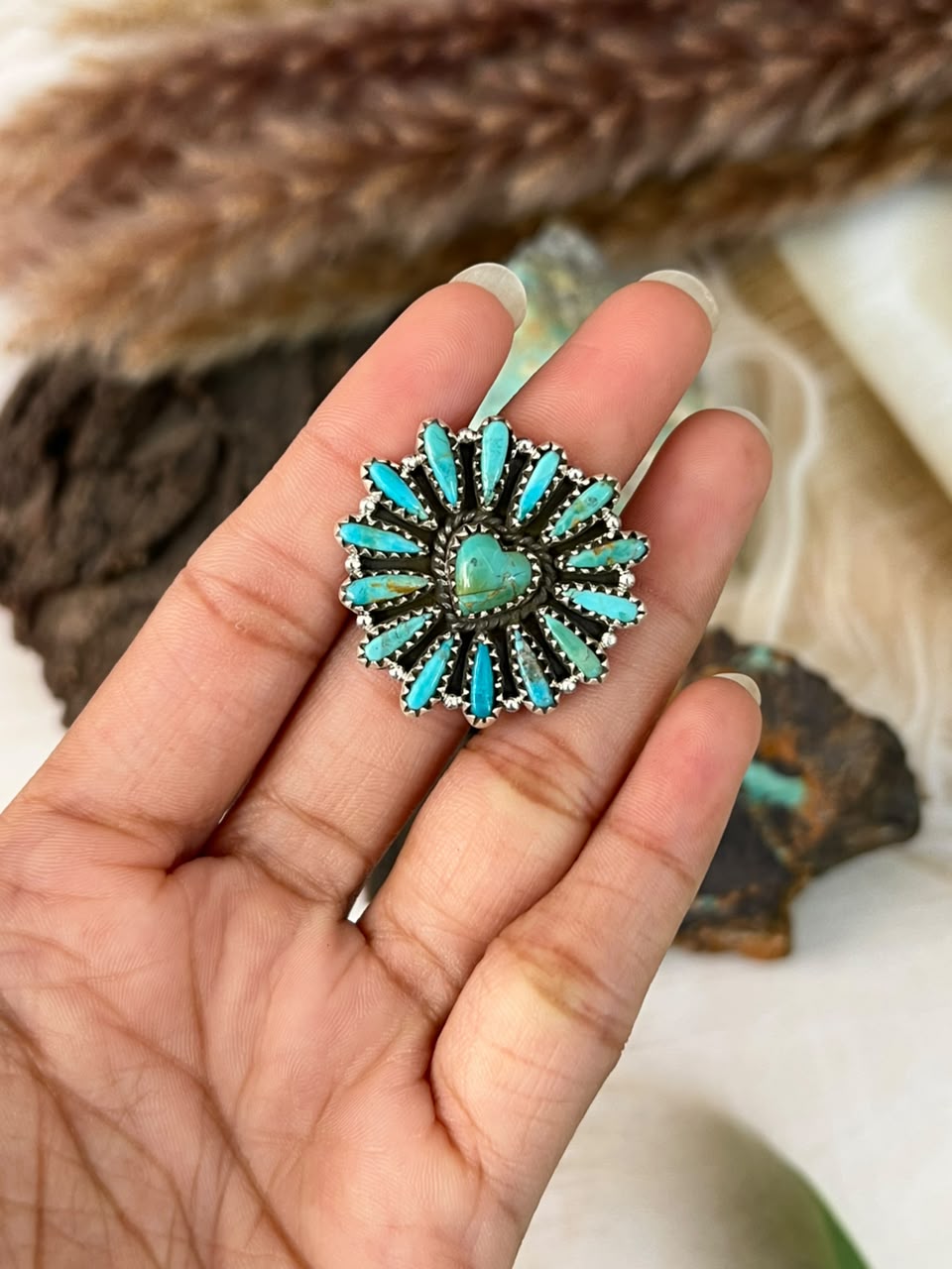 Handmade Sterling Silver Kingman Turquoise Adjustable Ring Signed Nizhoni