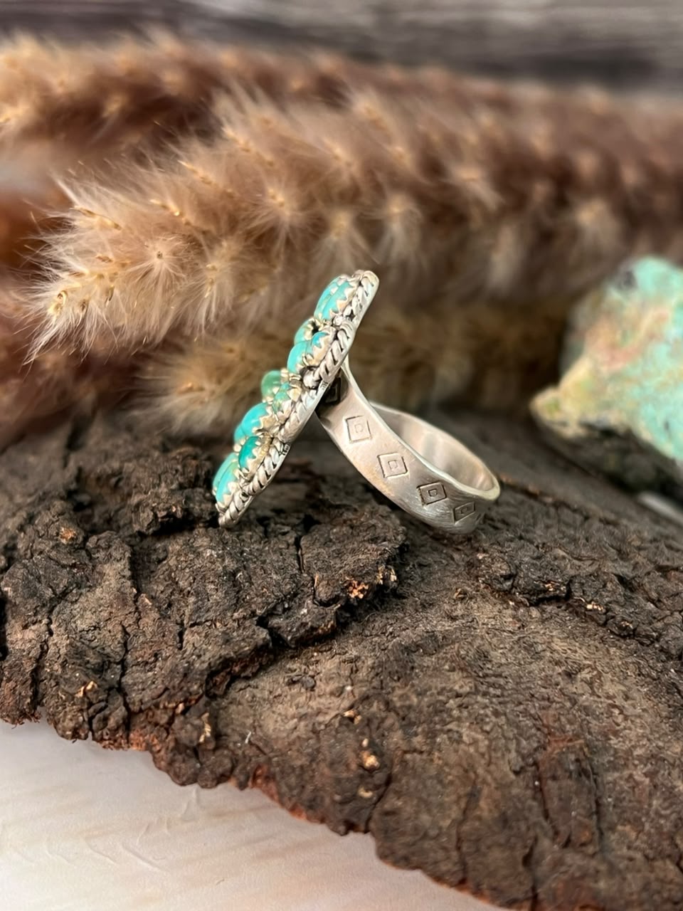 Handmade Sterling Silver Kingman Turquoise Adjustable Ring Signed Nizhoni