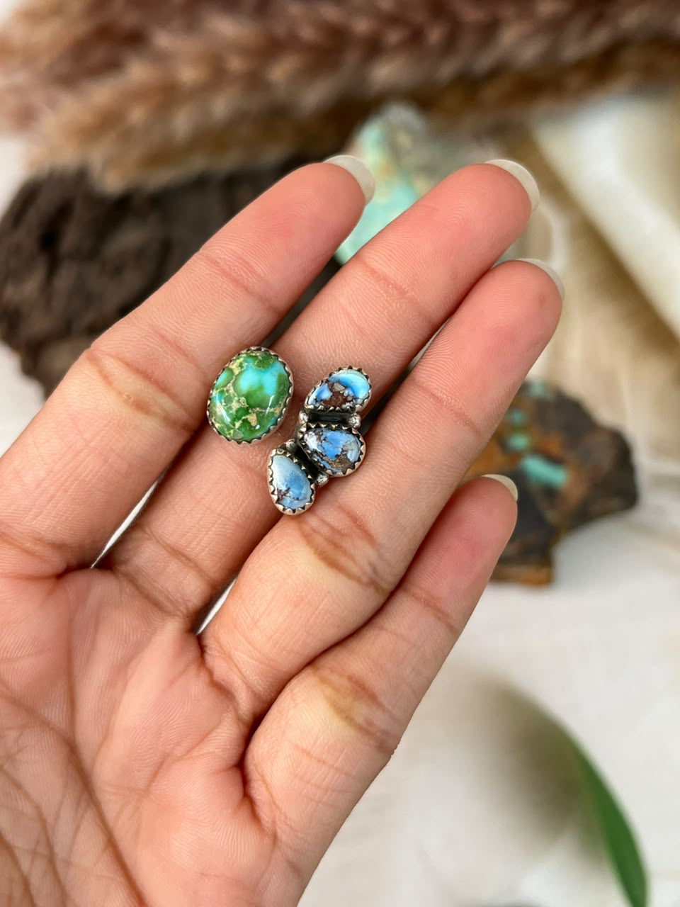 Handmade Sterling Silver Golden Hills with Sonoran Mountain Turquoise Adjustable Ring Signed Nizhoni