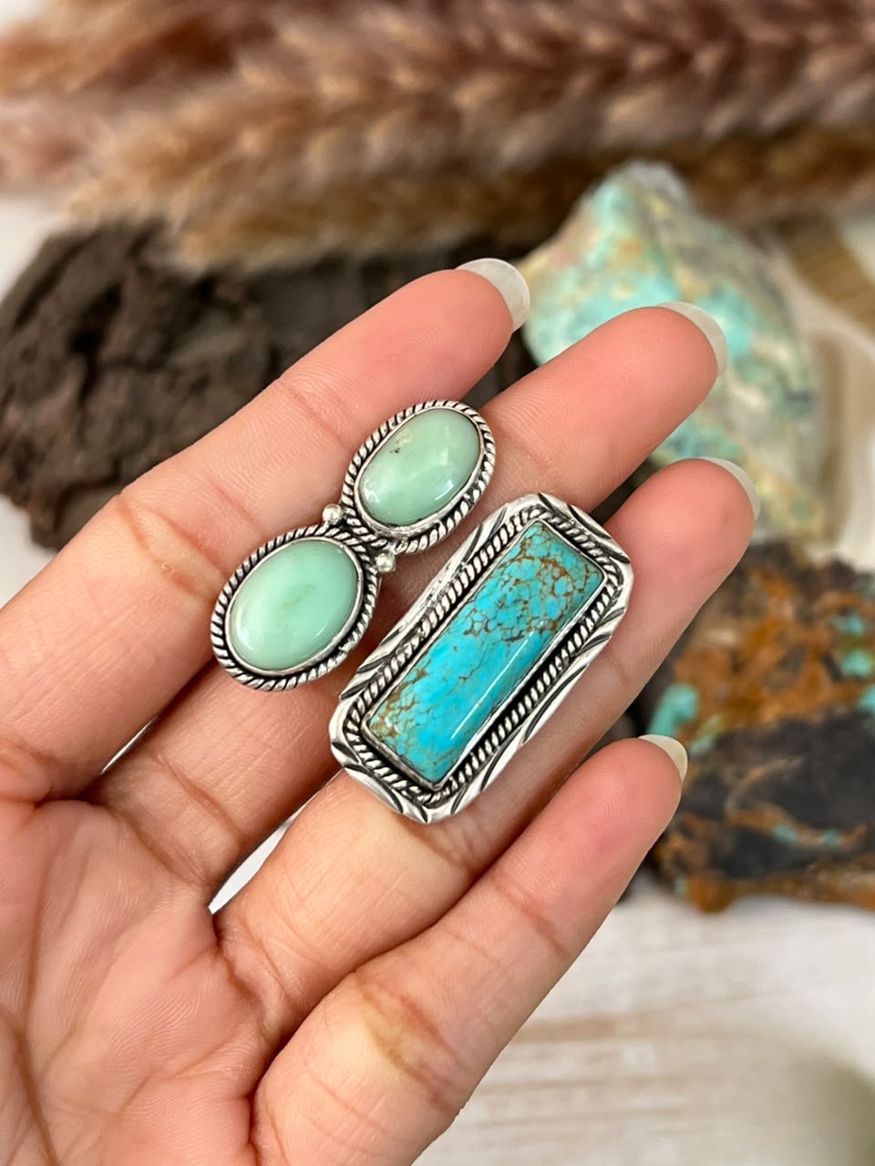 Handmade Sterling Silver Paloma with Blue Kingman Turquoise Adjustable Ring Signed Nizhoni