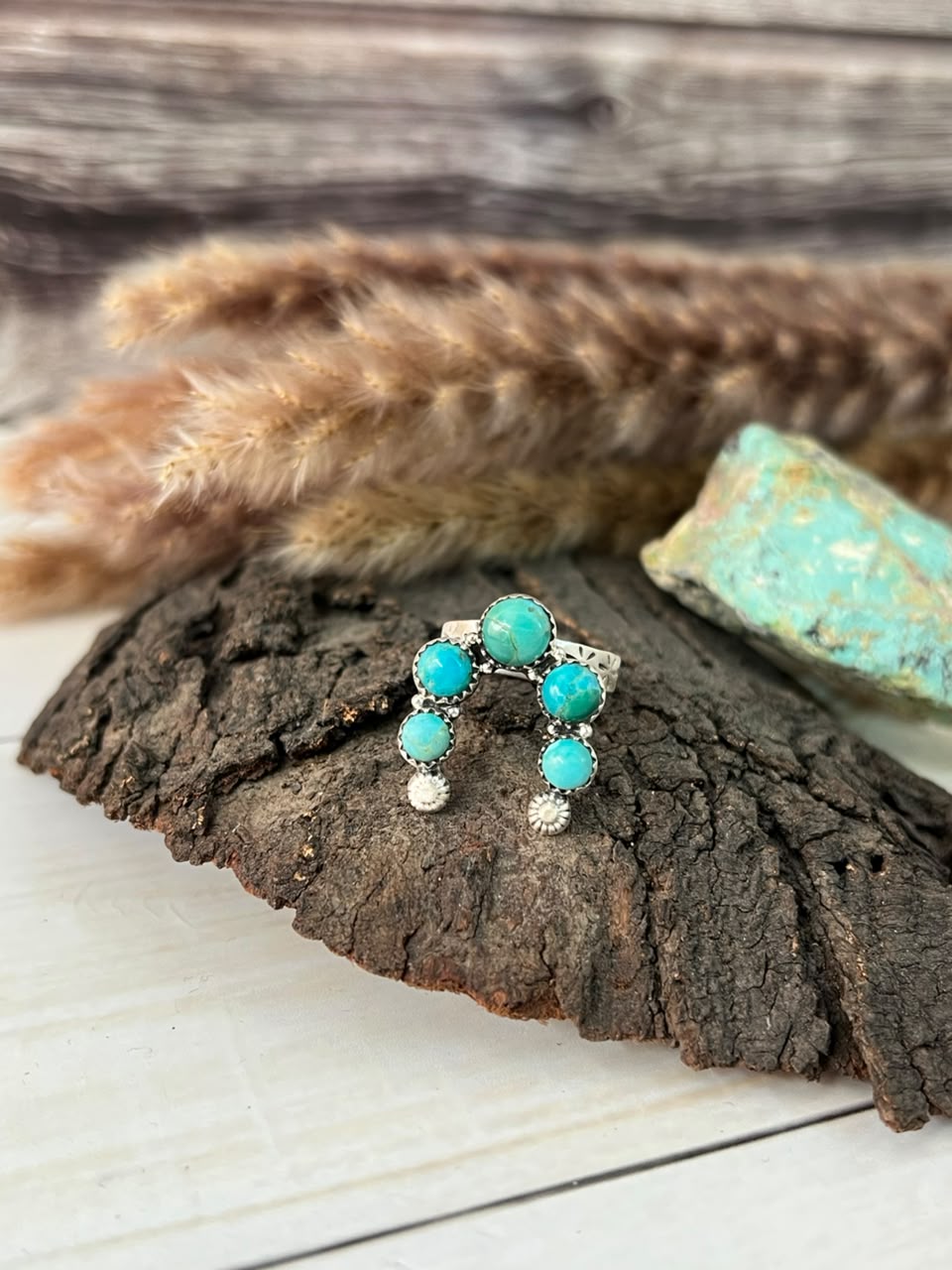 Handmade Sterling Silver Kingman Turquoise Adjustable Naja Ring Signed Nizhoni