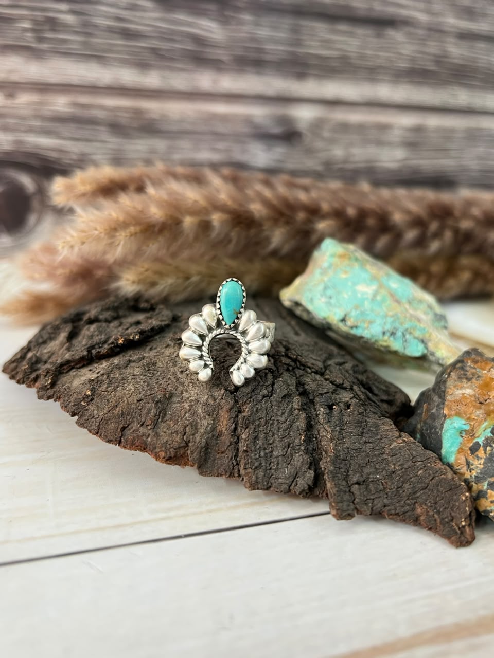 Handmade Sterling Silver Kingman Turquoise Adjustable Ring Signed Nizhoni