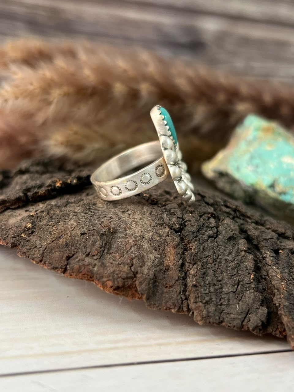 Handmade Sterling Silver Kingman Turquoise Adjustable Ring Signed Nizhoni