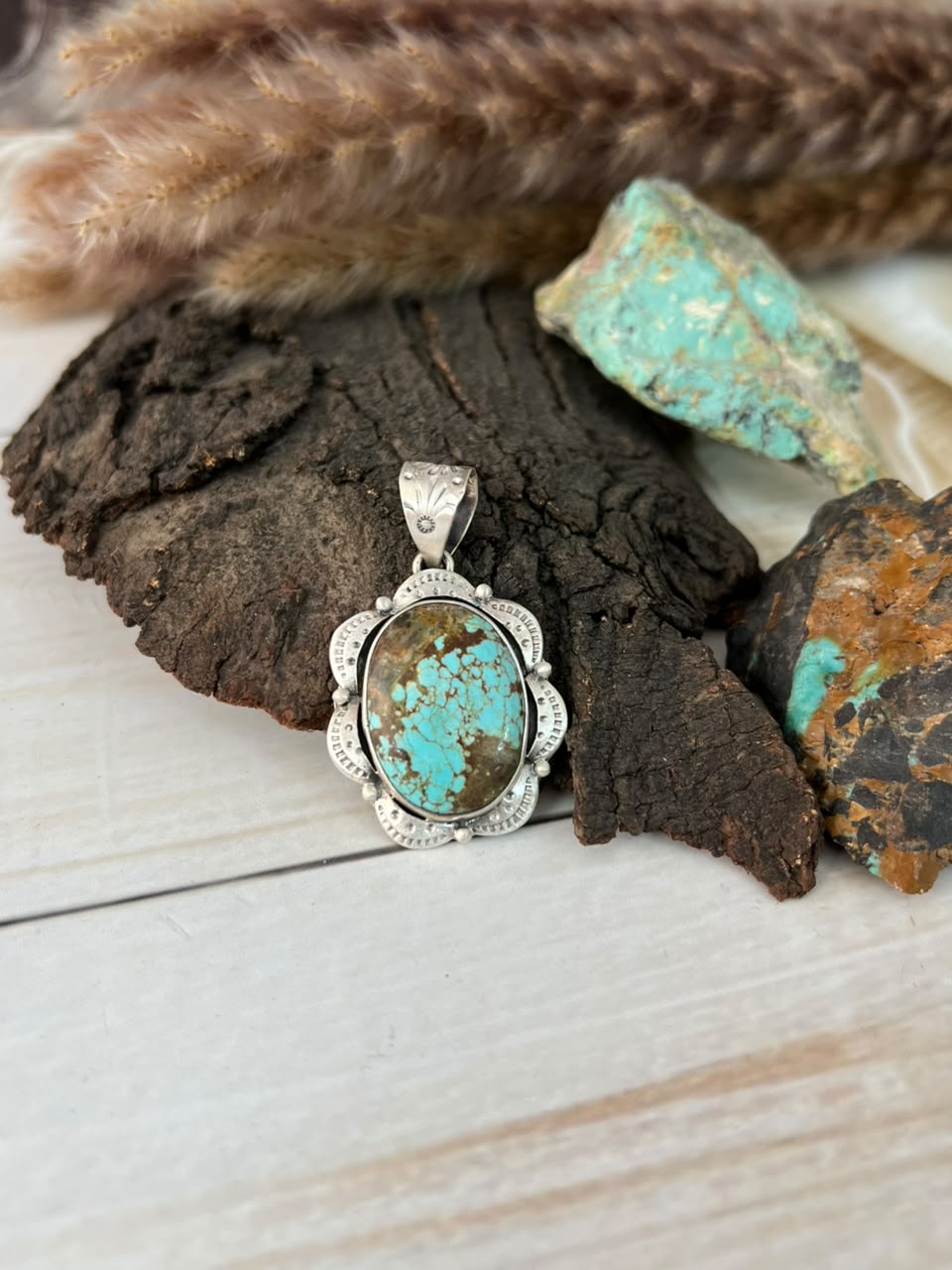 Handmade Sterling Silver Number 8 Turquoise Pendant Signed Nizhoni