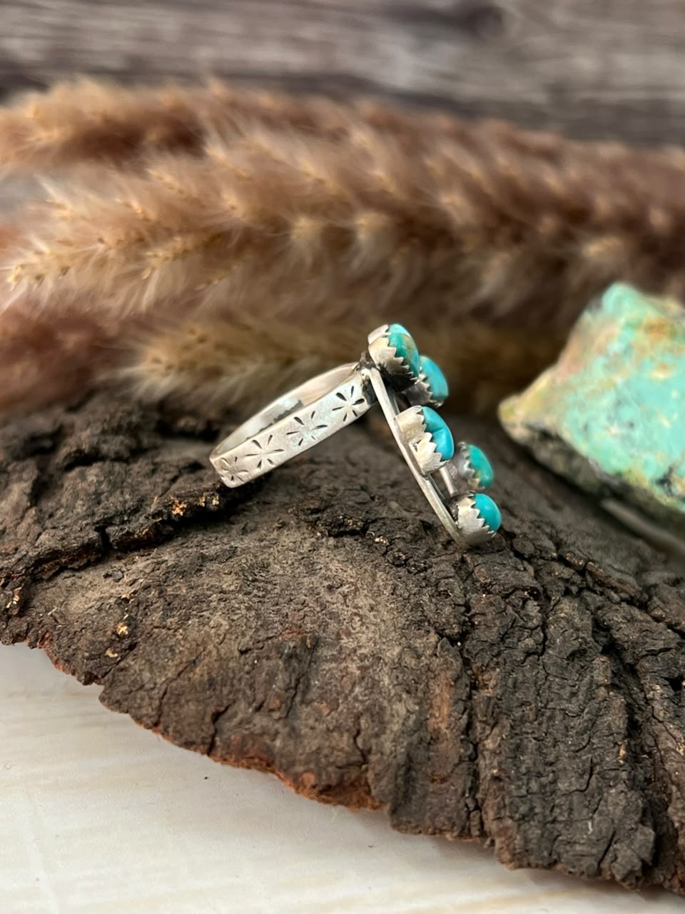 Handmade Sterling Silver Kingman Turquoise Naja Adjustable Ring Signed Nizhoni