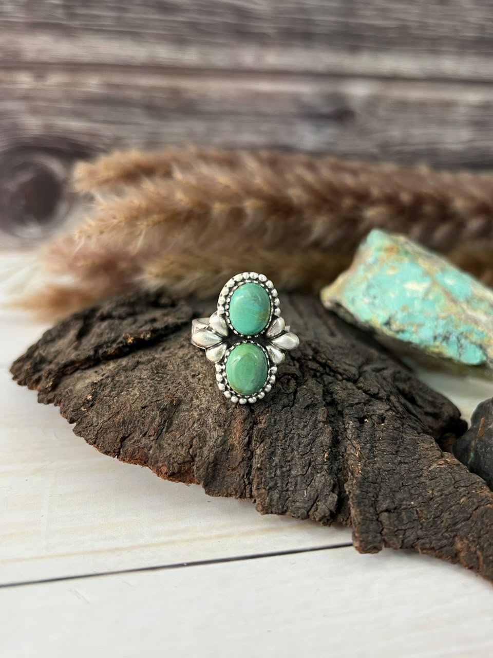 Handmade Sterling Silver Kingman Turquoise Adjustable Ring Signed Nizhoni
