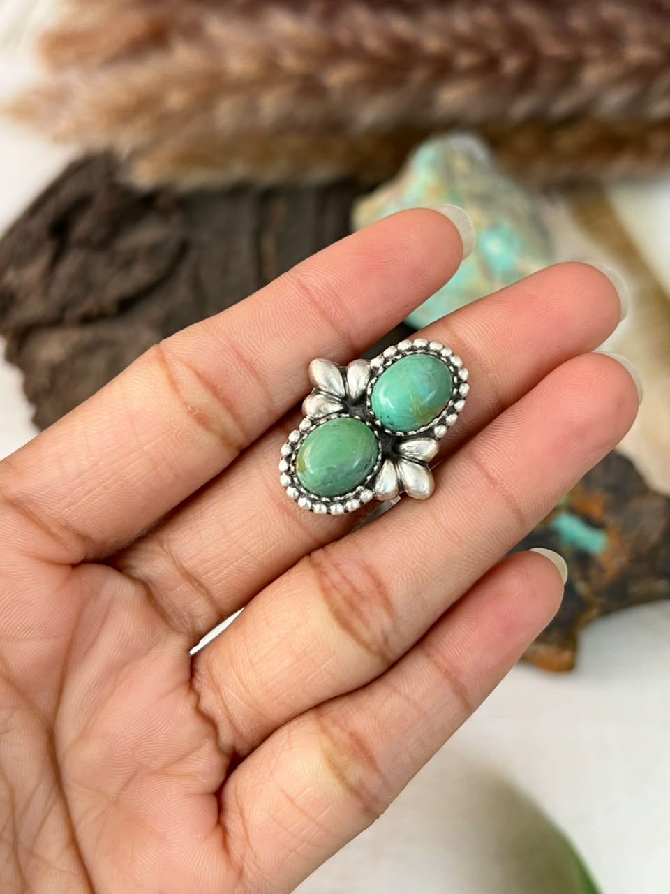 Handmade Sterling Silver Kingman Turquoise Adjustable Ring Signed Nizhoni