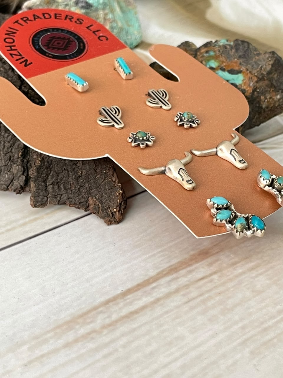 Handmade Sterling Silver Kingman Turquoise Post Studs Cards