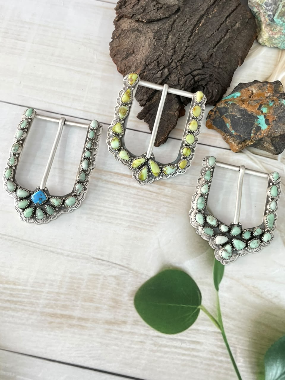 Handmade Sterling Silver Golden Hills with Paloma and Palomino Turquoise Belt Buckle Signed Nizhoni