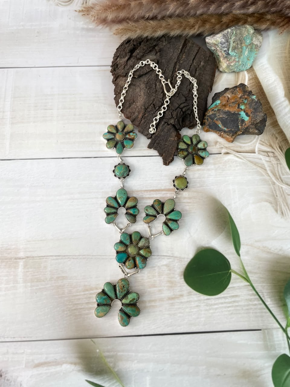 Handmade Sterling Silver Carico Lake Turquoise Naja Necklace Signed Nizhoni