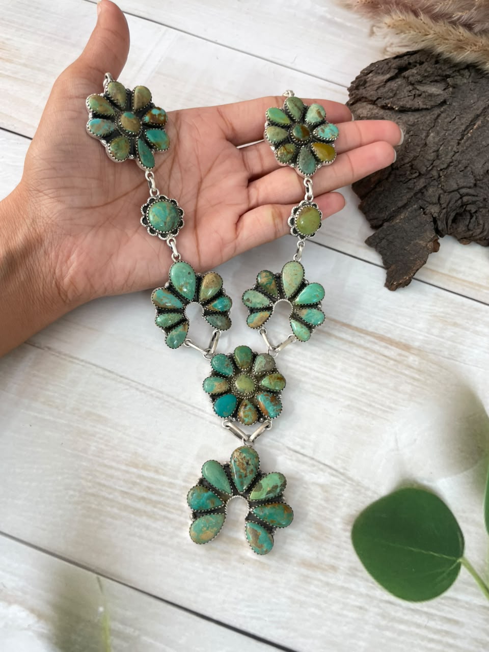 Handmade Sterling Silver Carico Lake Turquoise Naja Necklace Signed Nizhoni