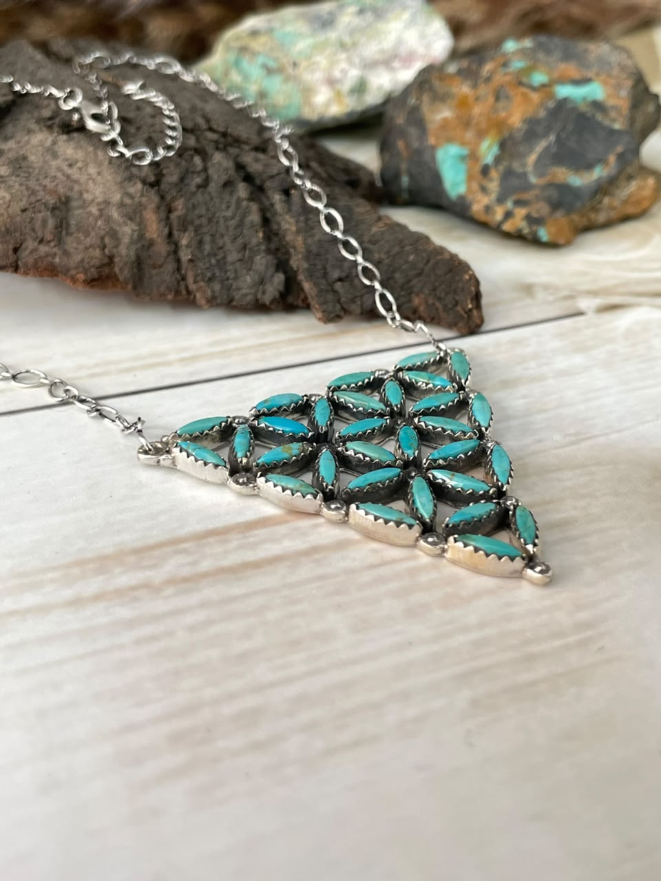 Handmade Sterling Silver Kingman Turquoise Necklace Signed Nizhoni