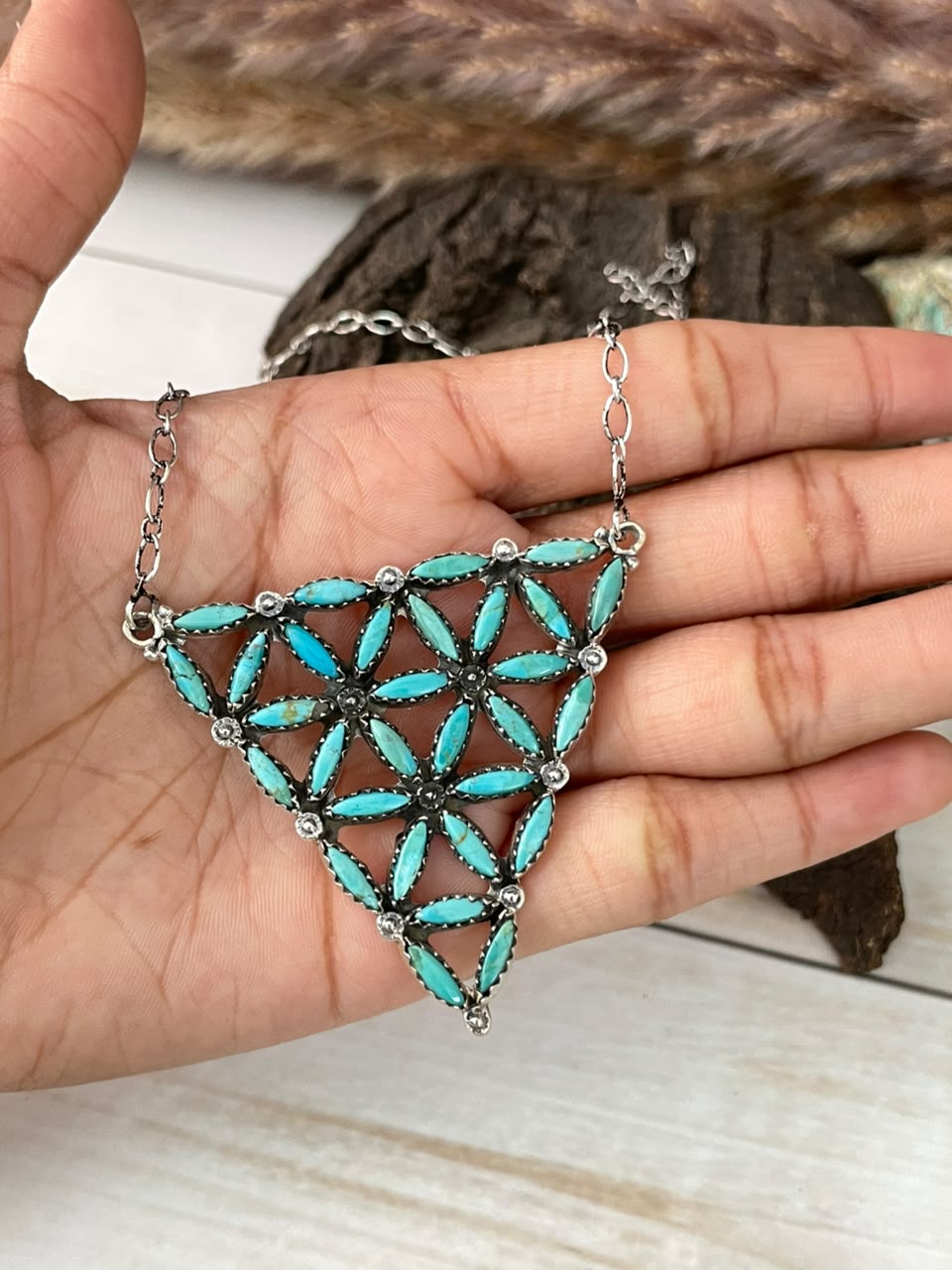Handmade Sterling Silver Kingman Turquoise Necklace Signed Nizhoni