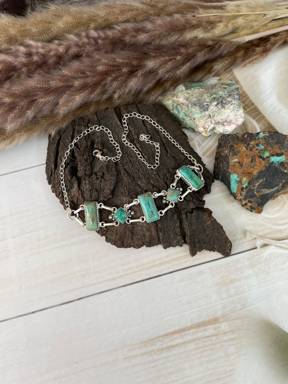 Handmade Sterling Silver Royston Turquoise Choker Necklace Signed Nizhoni