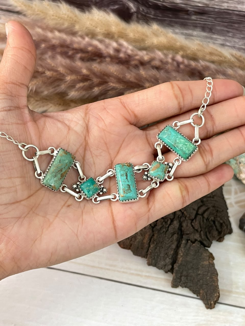Handmade Sterling Silver Royston Turquoise Choker Necklace Signed Nizhoni