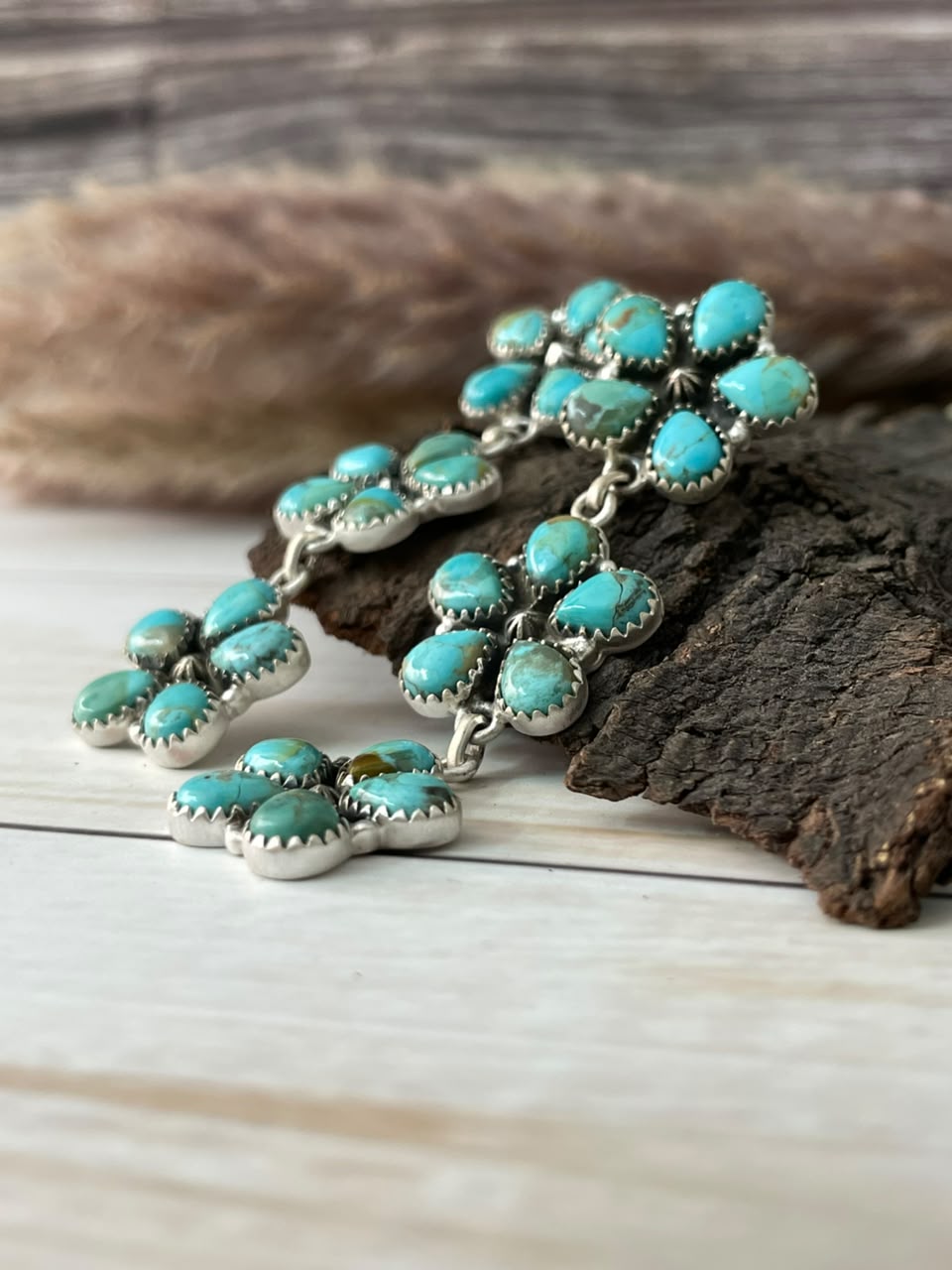 Handmade Sterling Silver Kingman Turquoise Post Dangle Earrings Signed Nizhoni