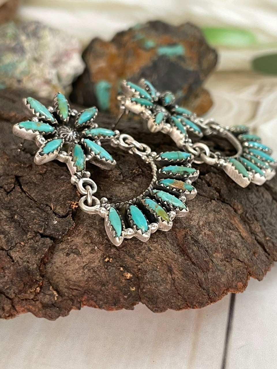 Handmade Sterling Silver Kingman Turquoise Post Dangle Earrings Signed Nizhoni