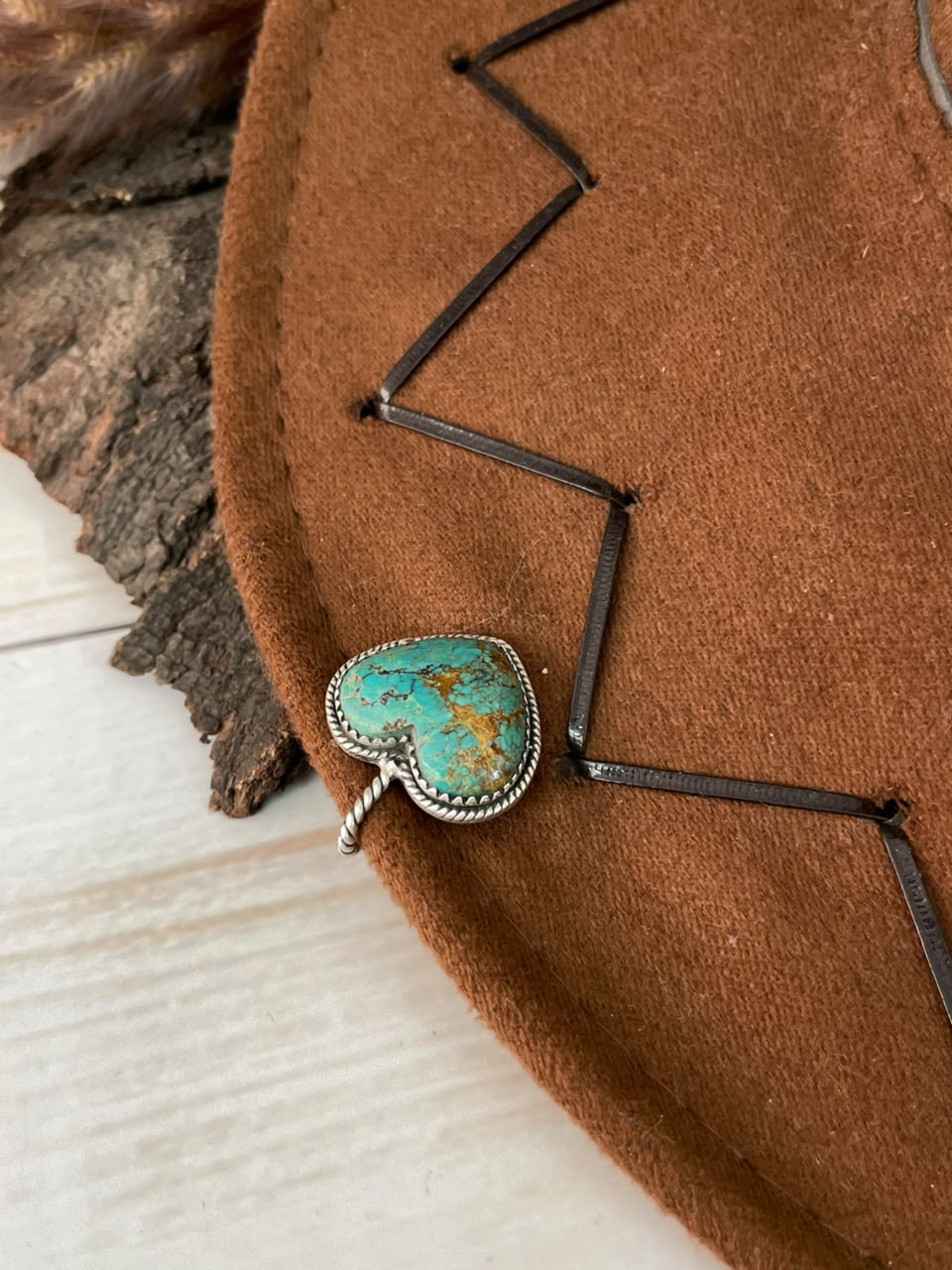 Handmade Sterling Silver Crimson Cowgirl Turquoise Collection: Heart Hat Pin Signed Nizhoni