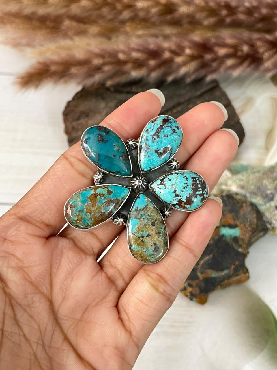 Handmade Sterling Silver Crimson Cowgirl Turquoise Collection: Adjustable Ring Signed Nizhoni