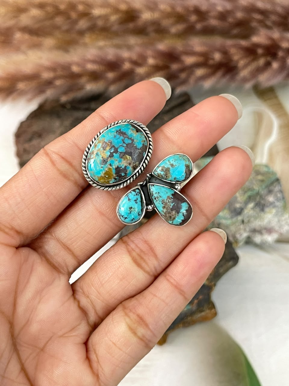 Handmade Sterling Silver Crimson Cowgirl Turquoise Collection: Naja Adjustable Ring Signed Nizhoni