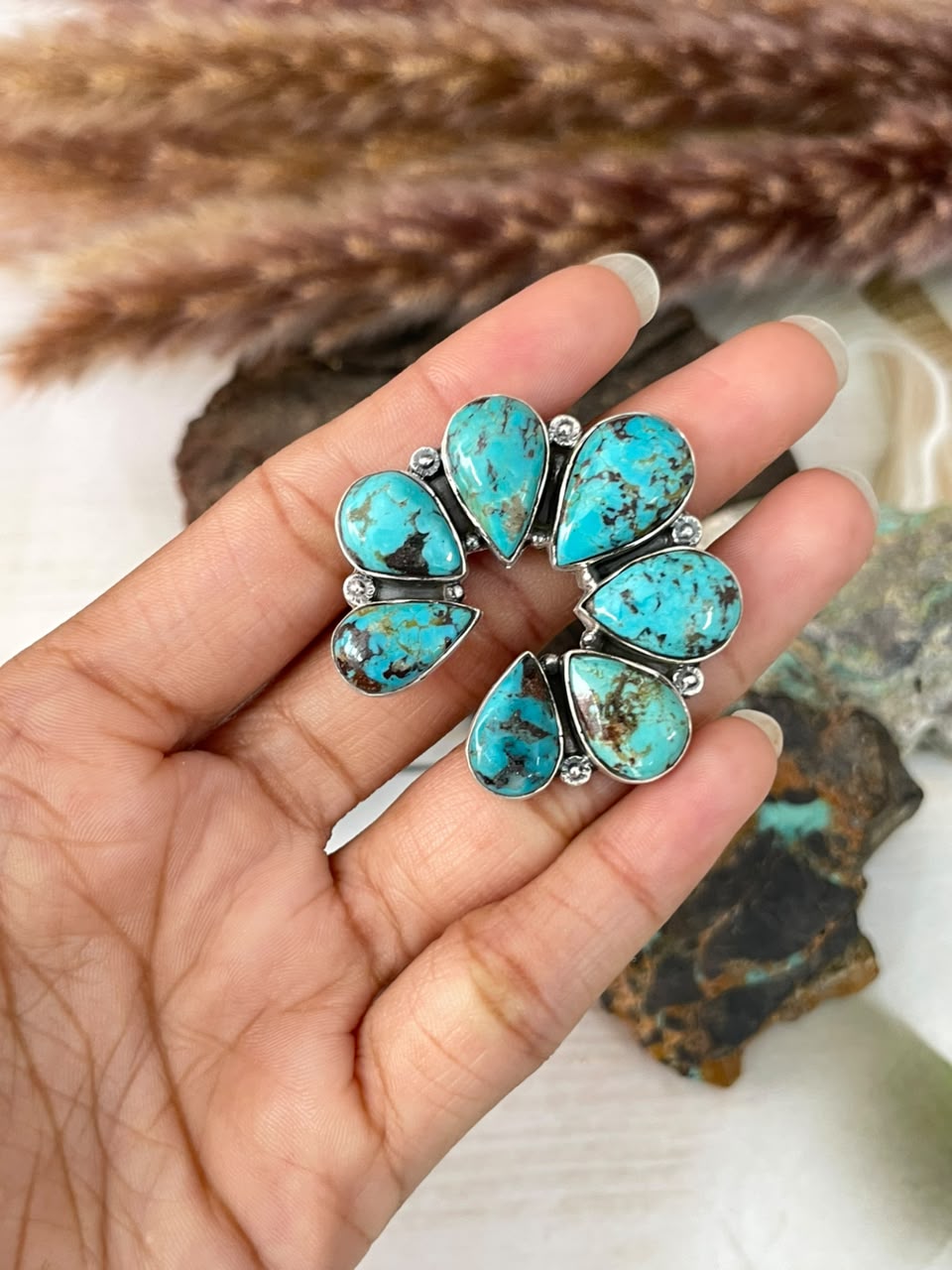 Handmade Sterling Silver Crimson Cowgirl Turquoise Collection: Naja Adjustable Ring Signed Nizhoni