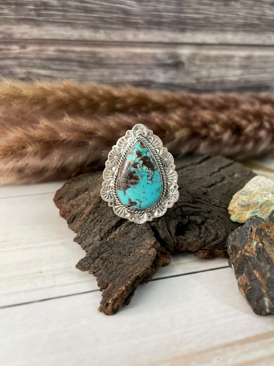 Handmade Sterling Silver Crimson Cowgirl Turquoise Collection: Adjustable Ring Signed Nizhoni