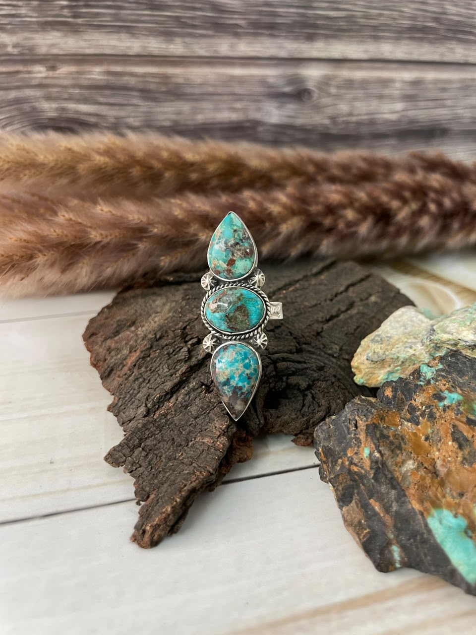 Handmade Sterling Silver Crimson Cowgirl Turquoise Collection: Adjustable Ring Signed Nizhoni