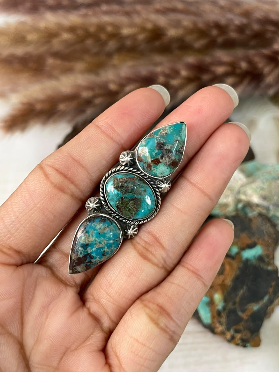 Handmade Sterling Silver Crimson Cowgirl Turquoise Collection: Adjustable Ring Signed Nizhoni