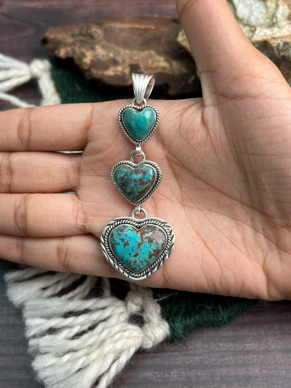 Handmade Sterling Silver Crimson Cowgirl Turquoise Collection: Heart Pendant Signed Nizhoni