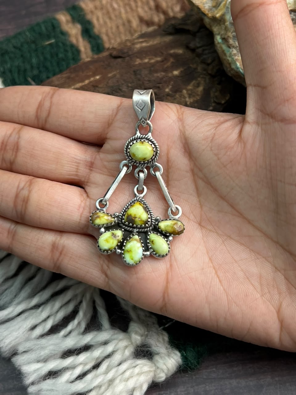 Handmade Sterling Silver Palomino Turquoise Pendant Signed Nizhoni