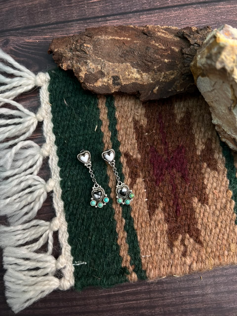 Handmade Sterling Silver Kingman Turquoise with White Buffalo Post Dangle Earrings Signed Nizhoni