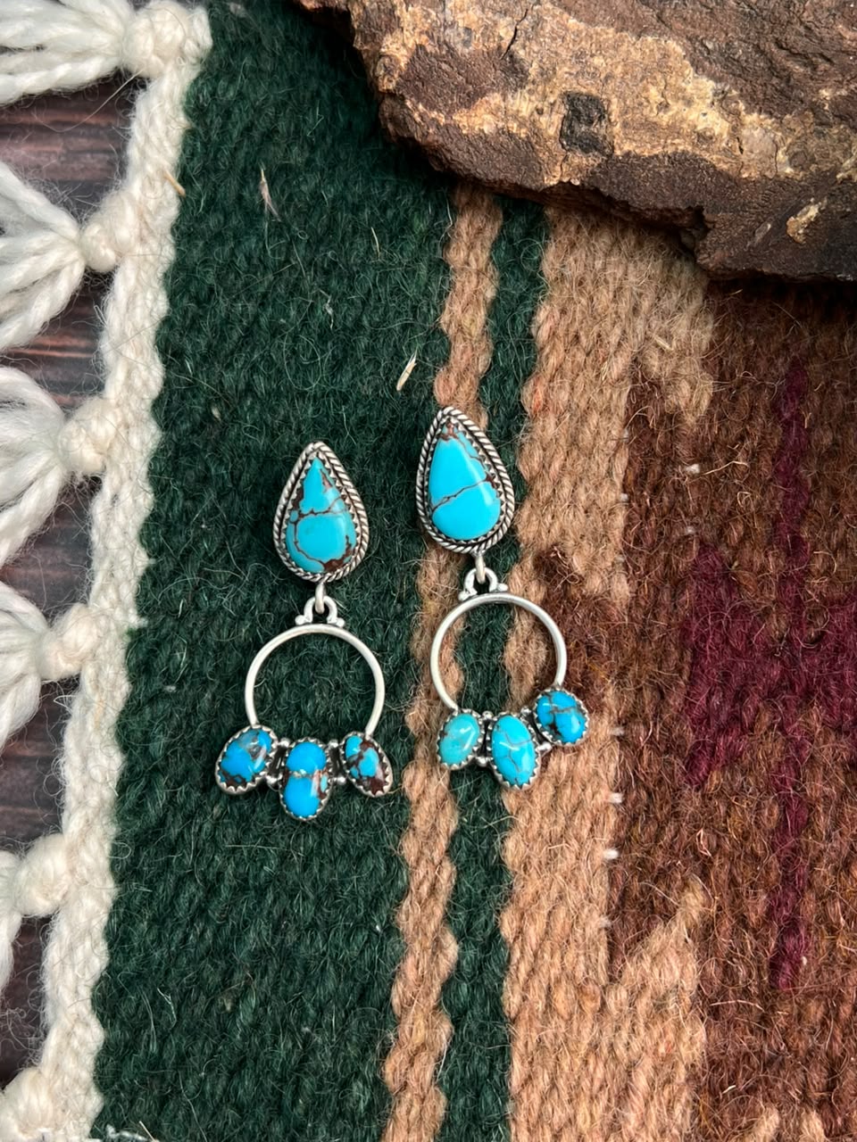 Handmade Sterling Silver Egyptian Turquoise Post Dangle Earrings Signed Nizhoni