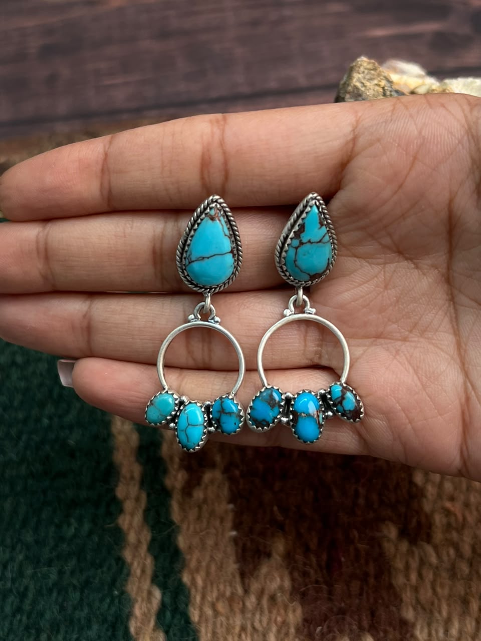 Handmade Sterling Silver Egyptian Turquoise Post Dangle Earrings Signed Nizhoni