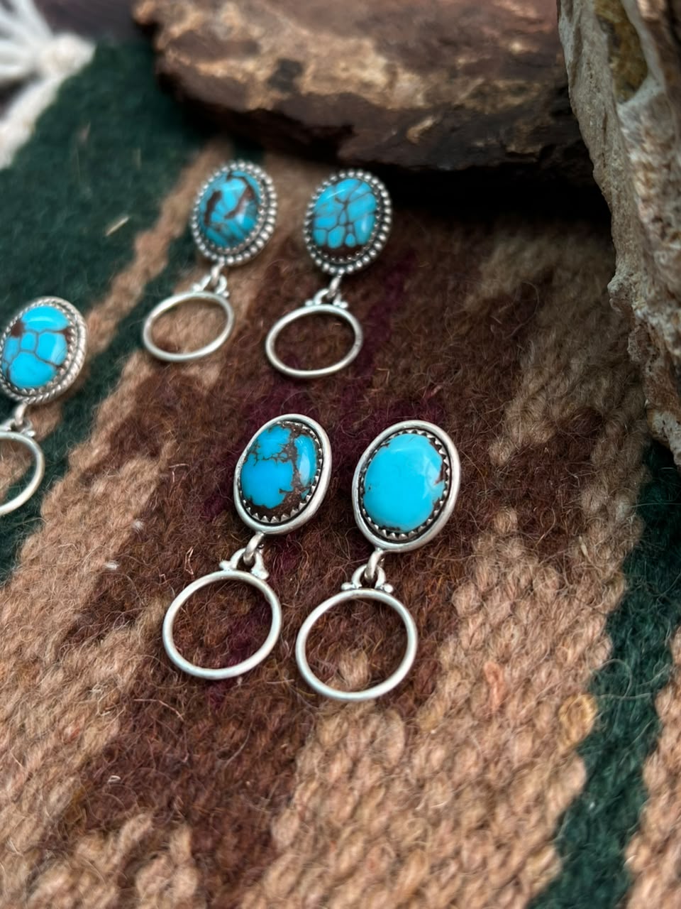 Handmade Sterling Silver Egyptian Turquoise Post Dangle Earrings Signed Nizhoni
