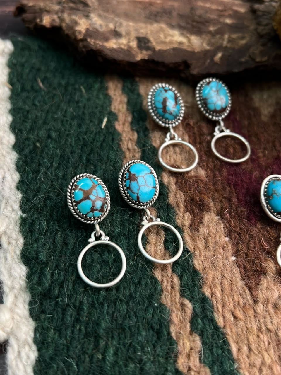 Handmade Sterling Silver Egyptian Turquoise Post Dangle Earrings Signed Nizhoni