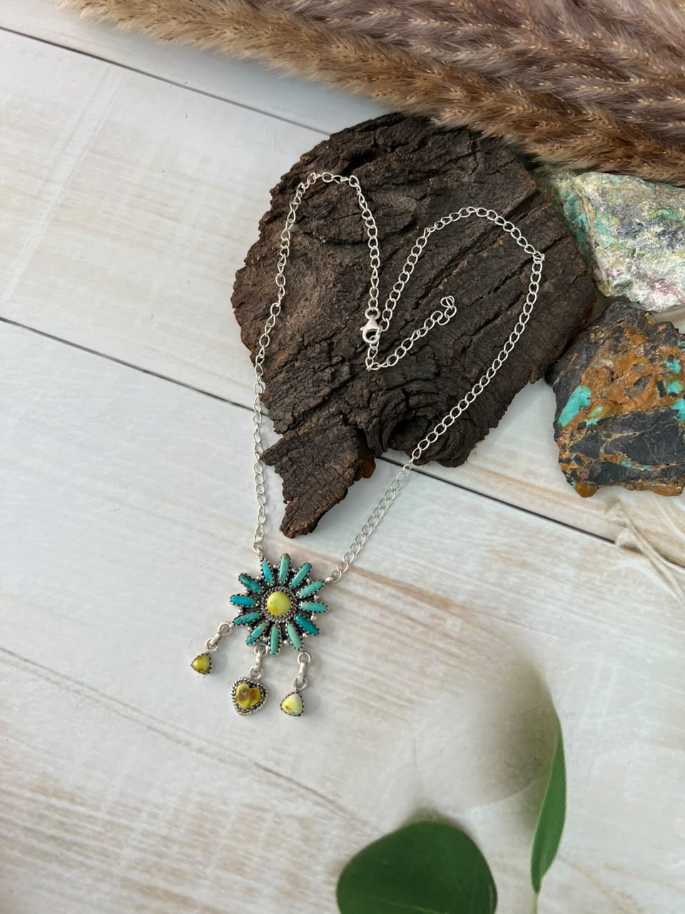 Handmade Sterling Silver Palomino with Kingman Turquoise Necklace Signed Nizhoni