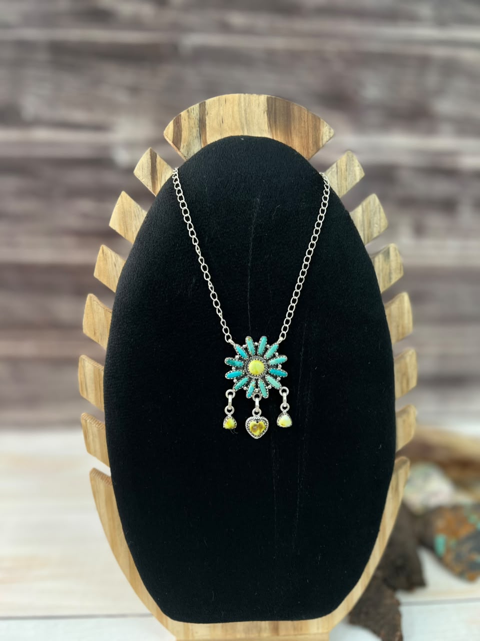 Handmade Sterling Silver Palomino with Kingman Turquoise Necklace Signed Nizhoni