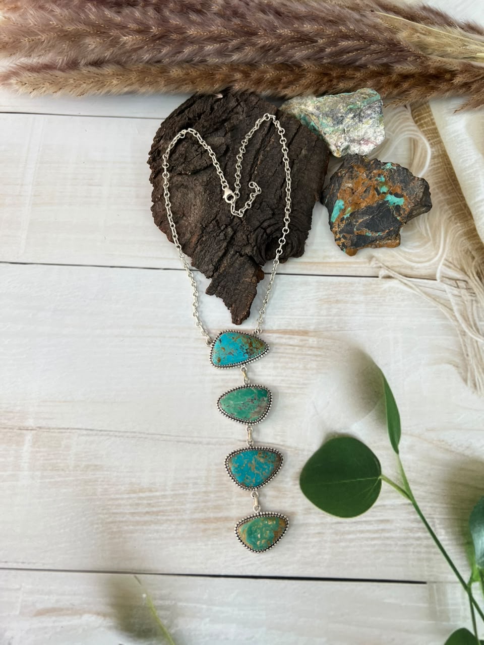 Handmade Sterling Silver Royston Turquoise Drop Necklace Signed Nizhoni