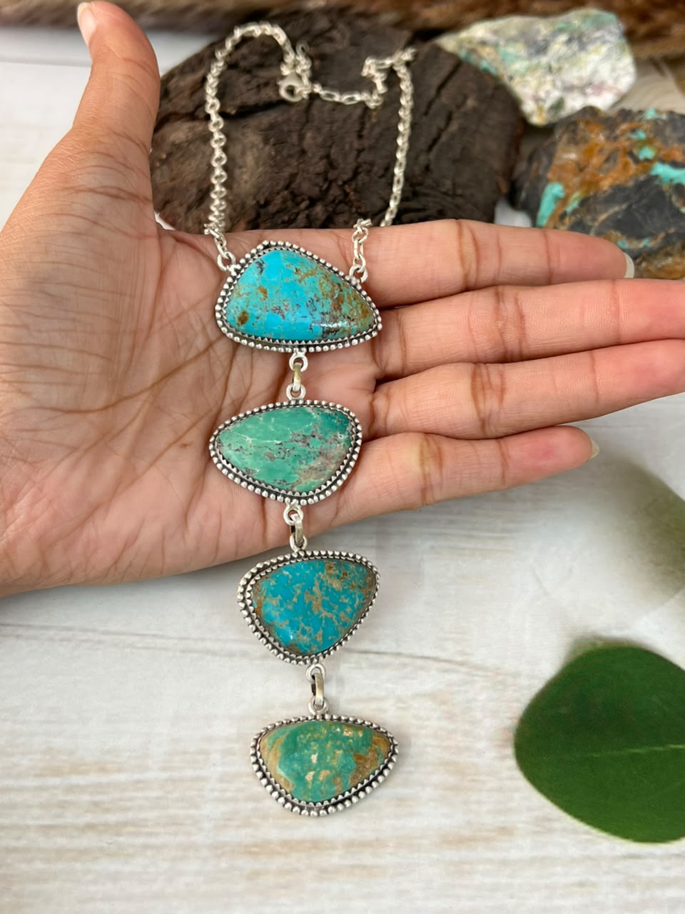 Handmade Sterling Silver Royston Turquoise Drop Necklace Signed Nizhoni