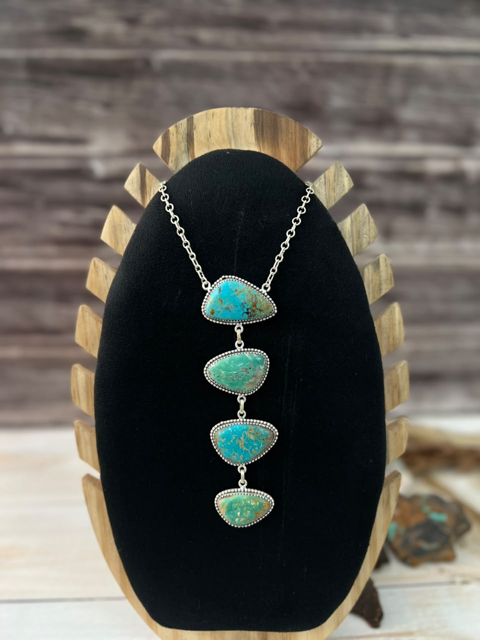 Handmade Sterling Silver Royston Turquoise Drop Necklace Signed Nizhoni