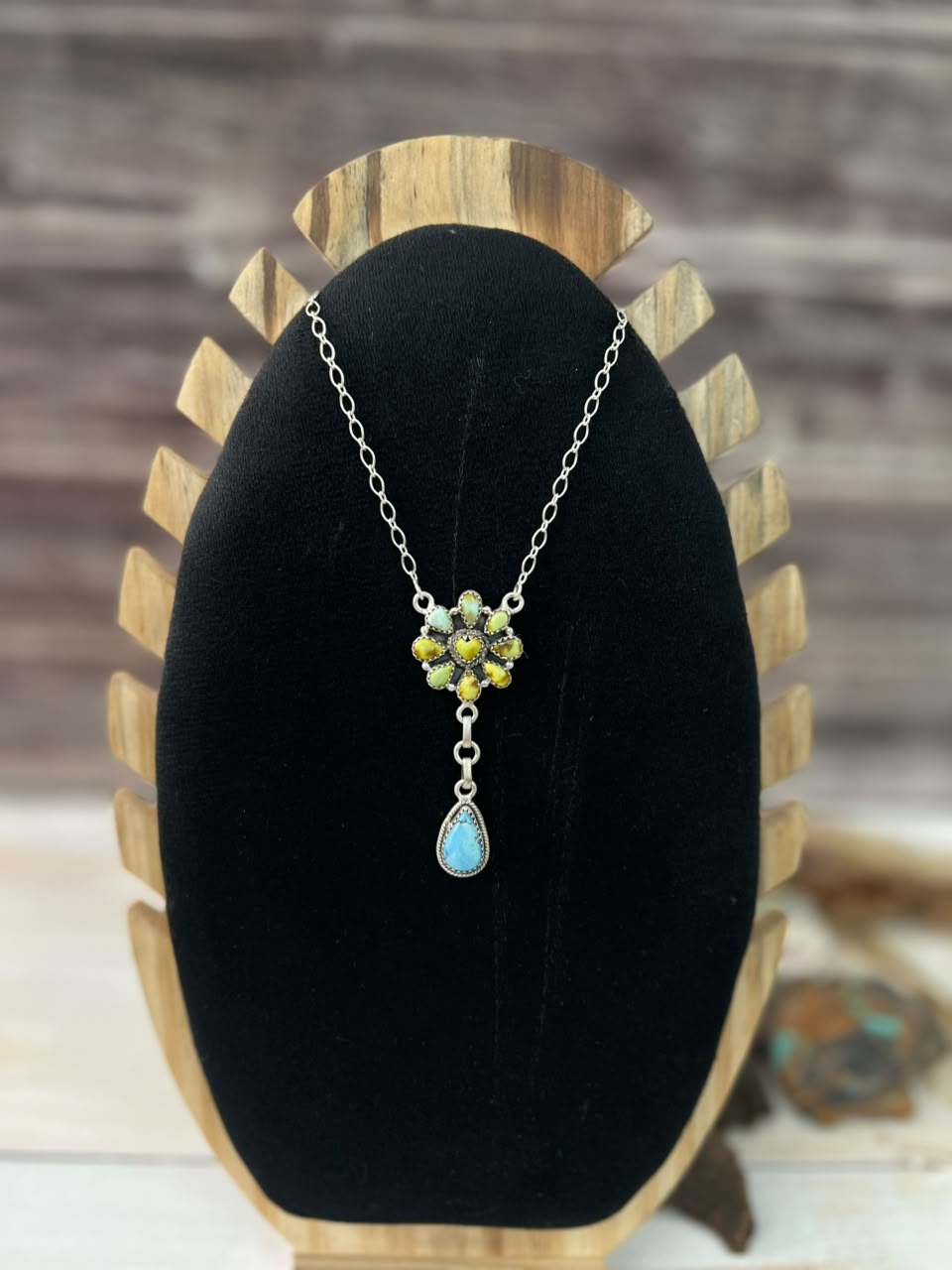 Handmade Sterling Silver Golden Hills with Palomino Turquoise Necklace Signed Nizhoni