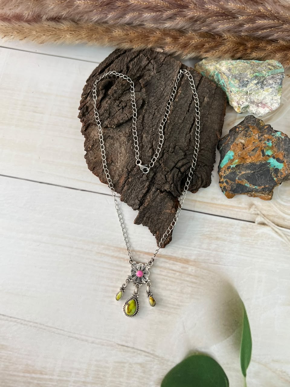 Handmade Sterling Silver Palomino Turquoise with Cotton Candy Necklace Signed Nizhoni