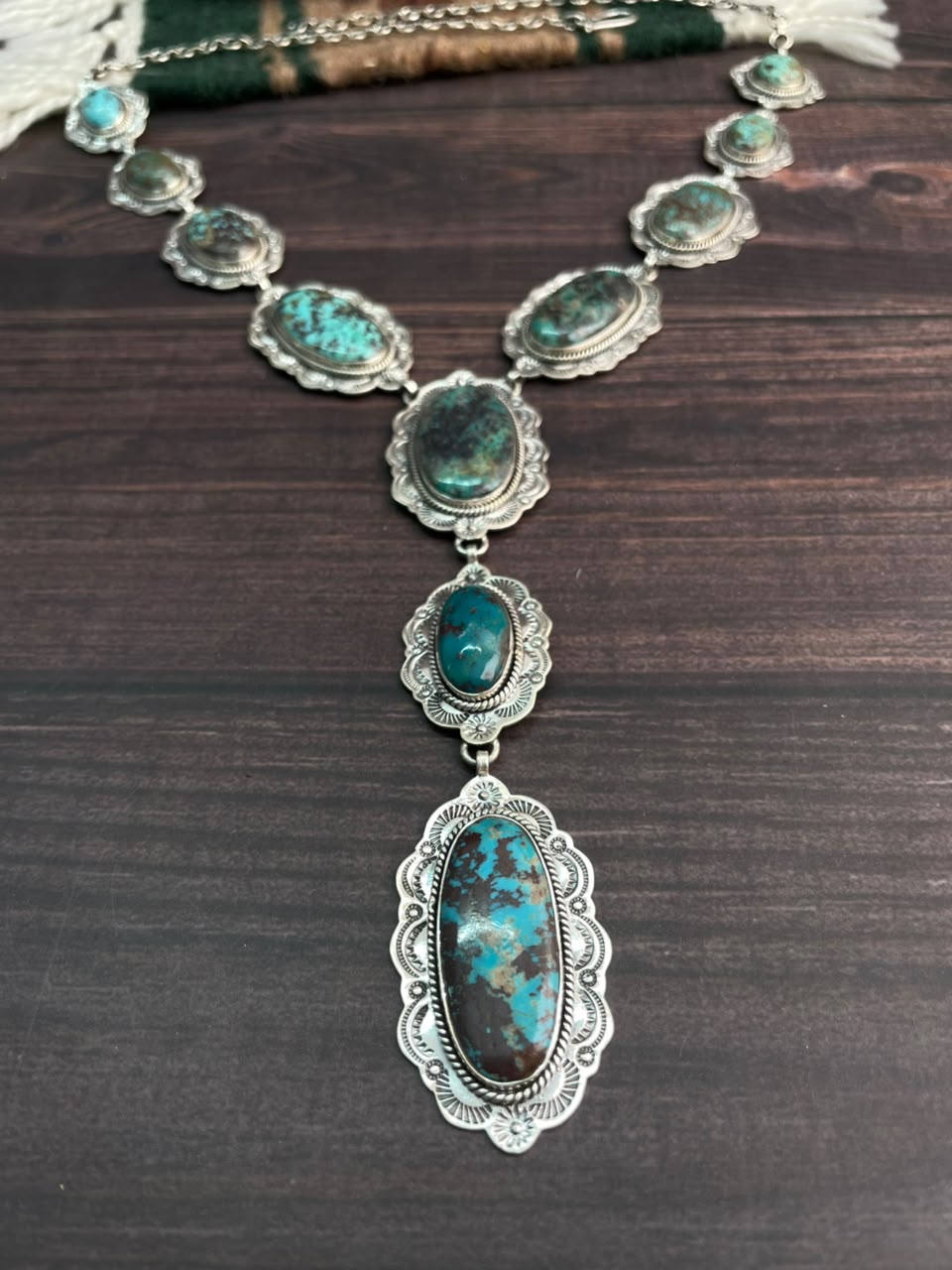 Handmade Sterling Silver Crimson Cowgirl Turquoise Collection: 'Y Shaped' Necklace Signed Nizhoni