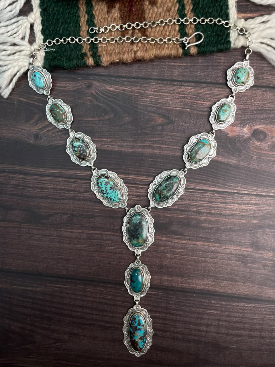 Handmade Sterling Silver Crimson Cowgirl Turquoise Collection: 'Y Shaped' Necklace Signed Nizhoni