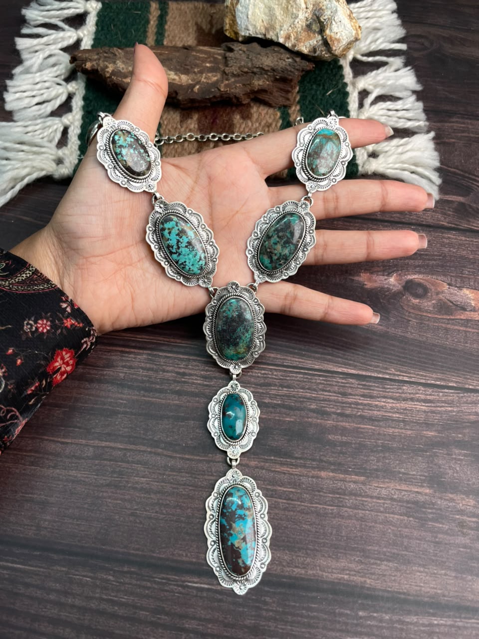 Handmade Sterling Silver Crimson Cowgirl Turquoise Collection: 'Y Shaped' Necklace Signed Nizhoni