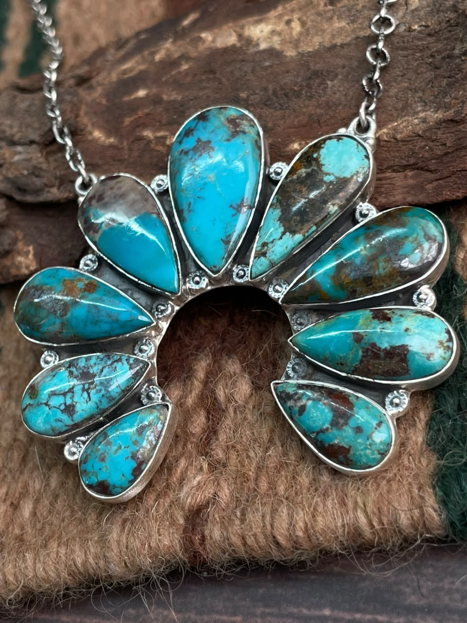 Handmade Sterling Silver Crimson Cowgirl Turquoise Collection: Naja Necklace Signed Nizhoni