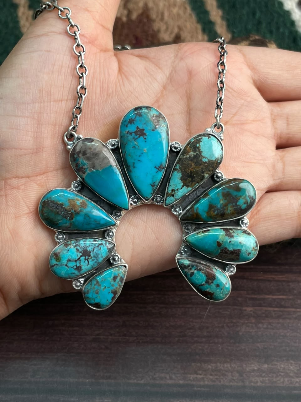 Handmade Sterling Silver Crimson Cowgirl Turquoise Collection: Naja Necklace Signed Nizhoni