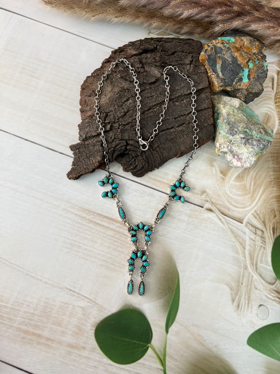 Handmade Sterling Silver Kingman Turquoise Necklace Signed Nizhoni